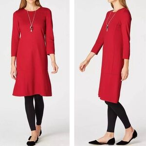 J. Jill Ponte Kit Multi Seamed True Red 3/4 Sleeve Flounce Hem Dress Size Medium
